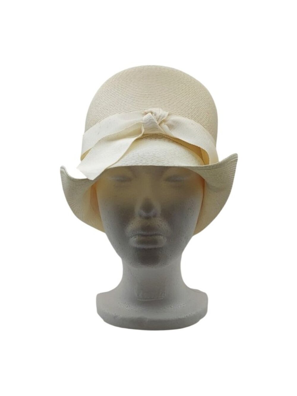 Union Made Jute Hat Beige W/ Bow USA Summer Lightweight Vintage MCM Cottagecore